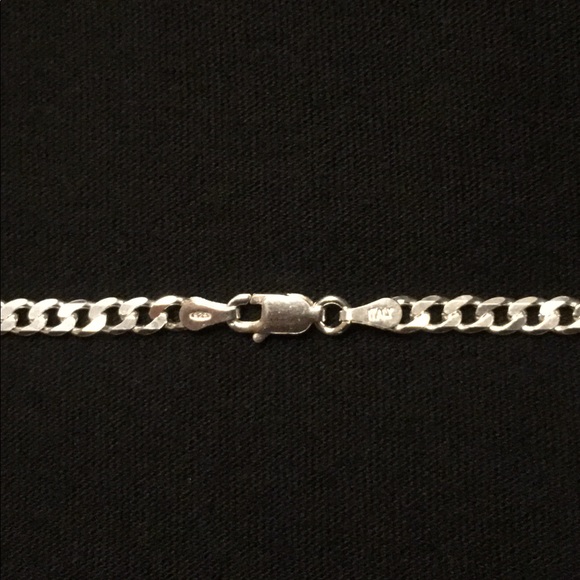Solid Silver Chain Cuban Link 20in 4mm .925 Italy - Picture 2 of 3